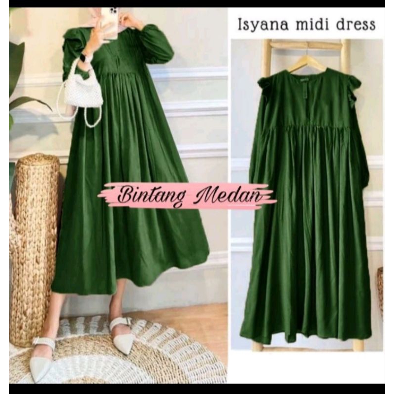 Isyana Midi Dress / Gamis Wanita Terbaru / Kekinian / Casual Dress Murah / Fashion Muslim