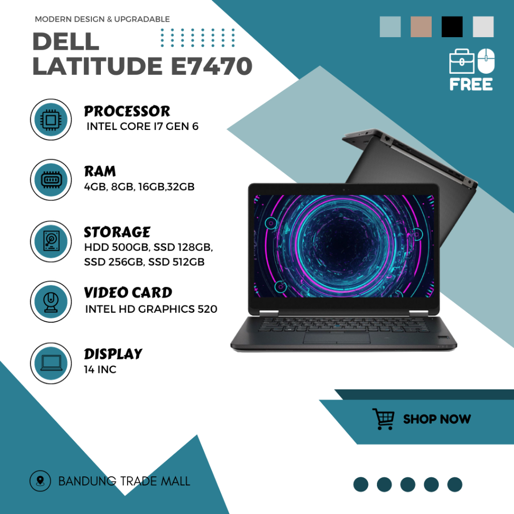 Laptop DELL Latitude E7470 Core I7 GEN  6 RAM 16GB SSD 1TB BERGARANSI 100%