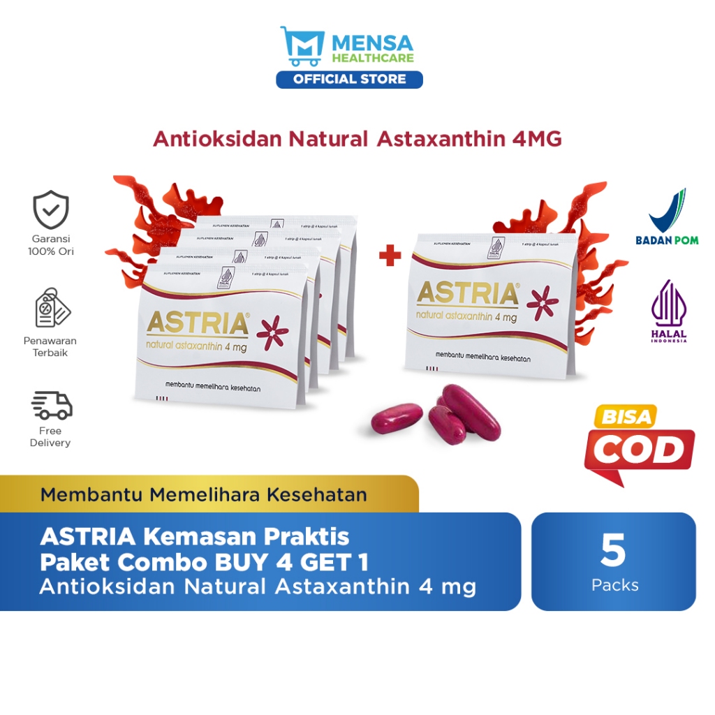 [Bundle Hemat] ASTRIA Kemasan Praktis Suplemen Antioksidan Natural Astaxanthin 4mg (Antiaging / Suplemen Jerawat / Multvitamin Menjaga Daya Tahan Tubuh / Kesehatan Kulit)