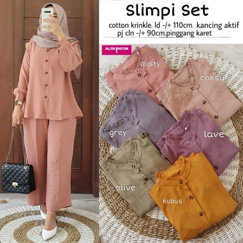 AZRIL - Slimpi Set Baju Setelan Polos Wanita Best Seller Crinkle Airflow Premium Ld 110 & Ld 120