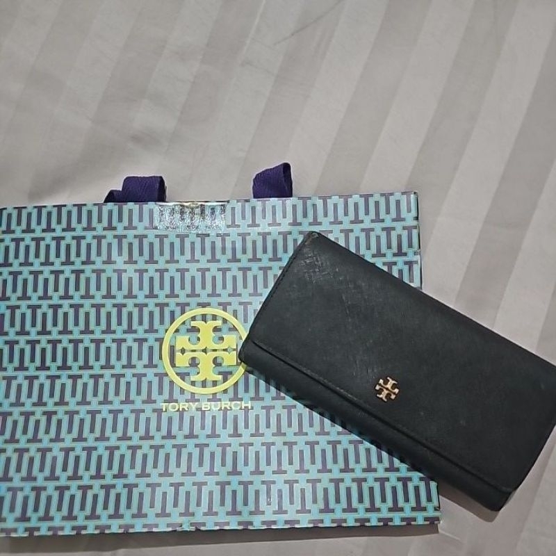 [preloved] Original Tory Burch Emerson Envelope Continental Wallet Black Zipper Long Wallet Complete