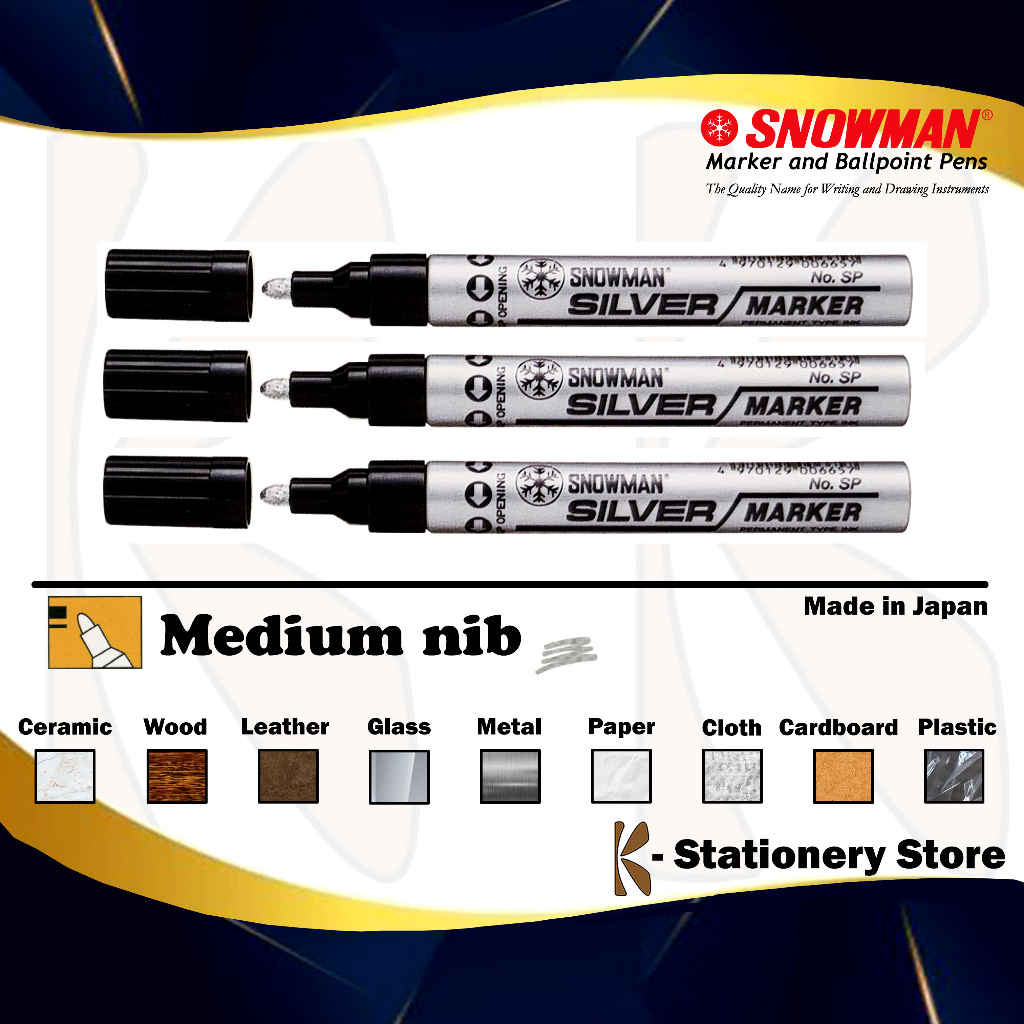 

Spidol Cat Permanent SILVER – Original Snowman Paint Marker – MEDIUM (SP) – untuk Logam, Kayu, Kaca, Plastik, Kulit, Karet, Keramik, Kain, Kertas, dll.