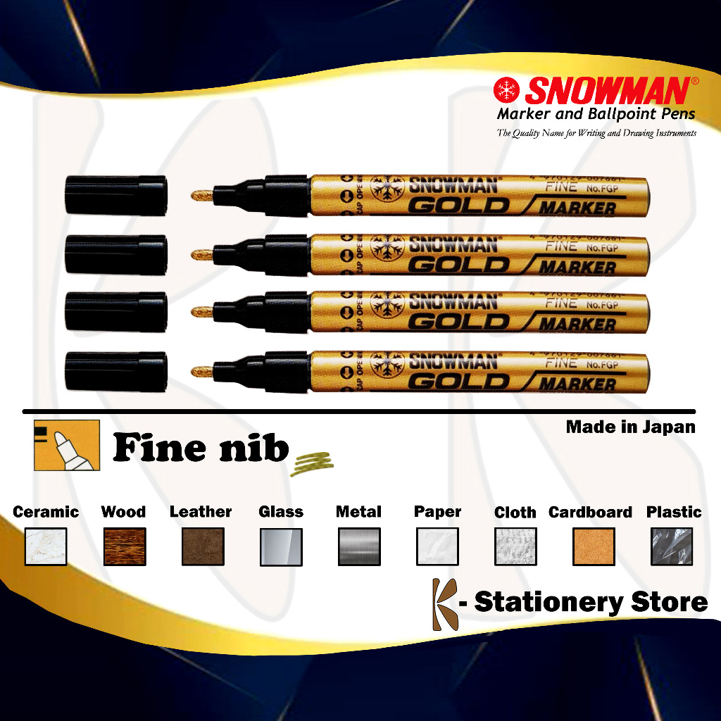 

Spidol Cat Permanent GOLD / EMAS – Original Snowman Paint Marker – FINE Size (FGP) – untuk Logam, Kayu, Kaca, Plastik, Kulit, Karet, Keramik, Kain, Kertas, dll.