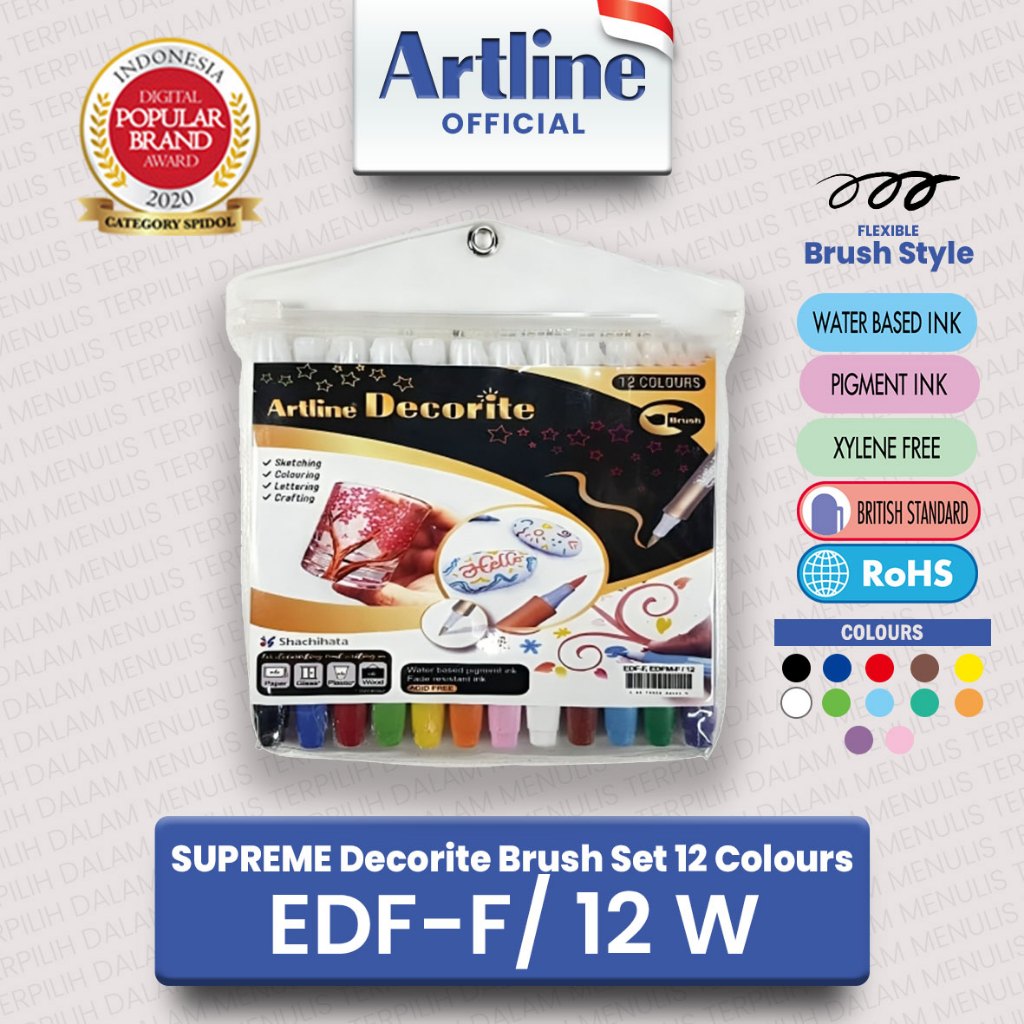 

ARTLINE Spidol Supreme Decorite Brush Marker Pen Kuas Gambar Lettering Calligraphy SET 12 Warna EDF-F/12W