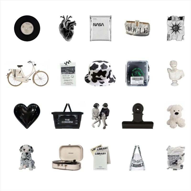 

[isi 20] sticker aesthetic / sticker black and white / sticker y2k / sticker journaling / sticker deco / sticker cute