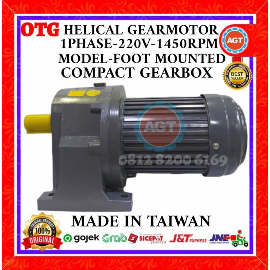 COMPACT GEARMOTOR H22* 200WATT 100~200 1PHASE OTG HELICAL GEAR FOOT
