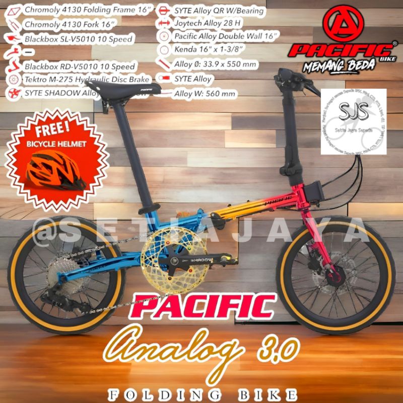 Sepeda Lipat Folding Bike 16 Inch PACIFIC ANALOG 3.0 CHROMOLLY 10 Speed Rem Hidrolik New