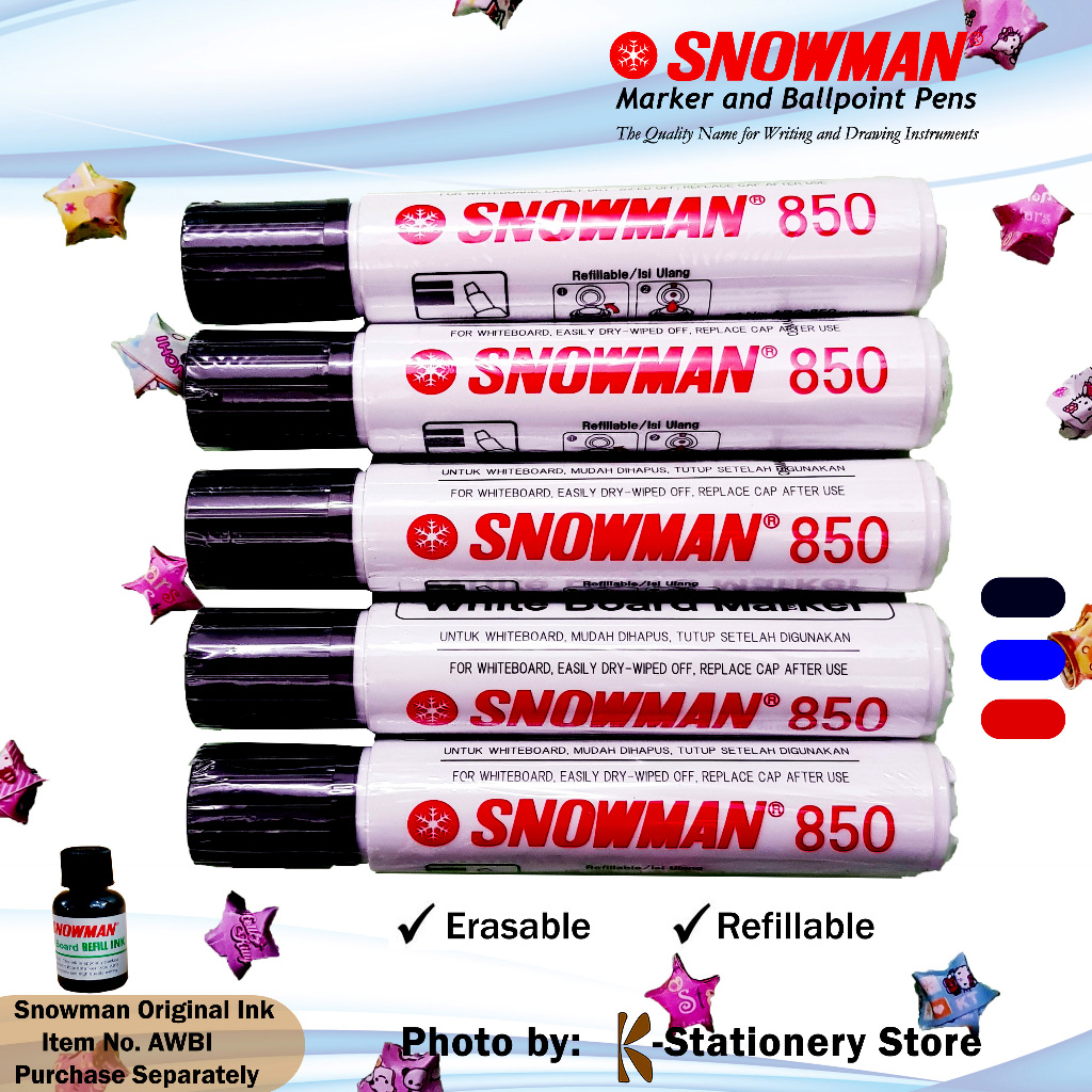 

[ Non-permanent ] Whiteboard Marker Original Snowman Jumbo 850 – Spidol Papan Tulis – Calligraphy – Dapat dihapus – Tersedia Isi Ulang