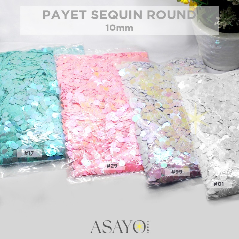 (GROSIR) Payet Koin Dollar YCK 10mm / 1cm Dove Pink Blue Cream Sequin Round Rambocci Lokal Isi 450gr