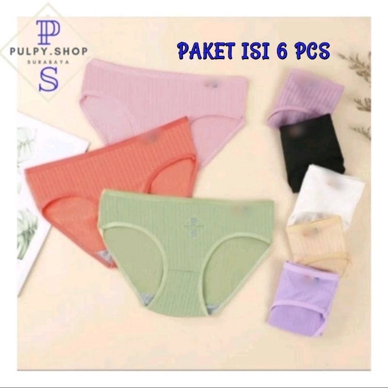 Paket 6 Pc Celana Dalam Wanita CD Underwear Brief Jumbo Panties Mid