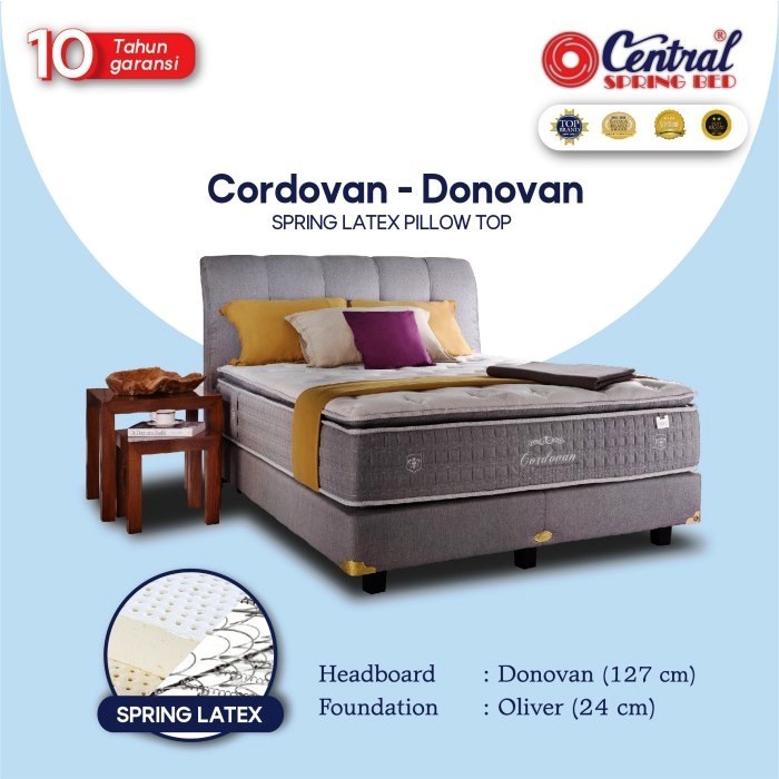 springbed spring latex pillow top cordovan donovan merk central bonus 2 bantal