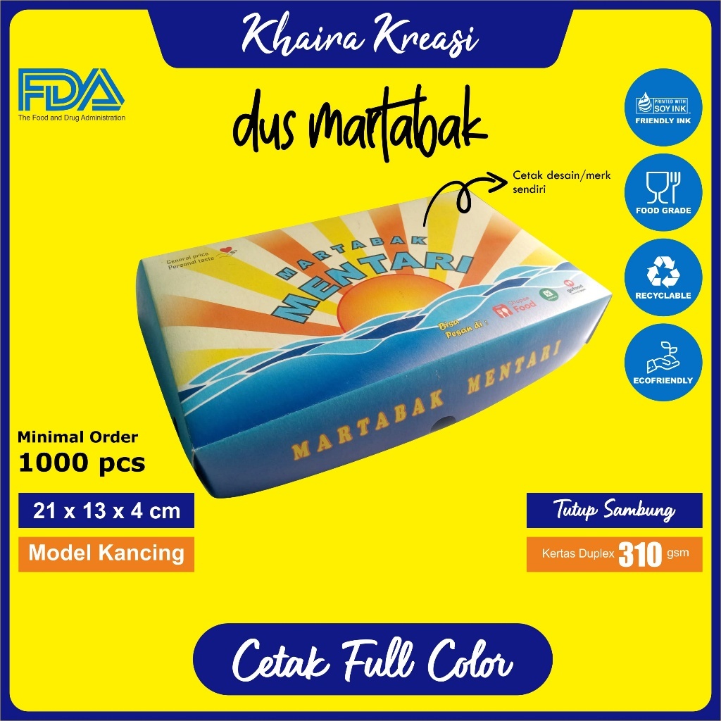 Cetak Custom Dus Martabak, Box Martabak, Kotak Martabak, Cetak Full Color, Minimal order 1000 pcs