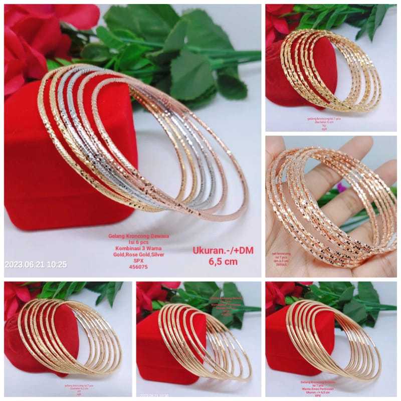 Gelang Kroncong Jumbo Set isi 7 Perhiasan Aksesoris Lapis Emas Titanium Tembaga Xuping Terlaris Term