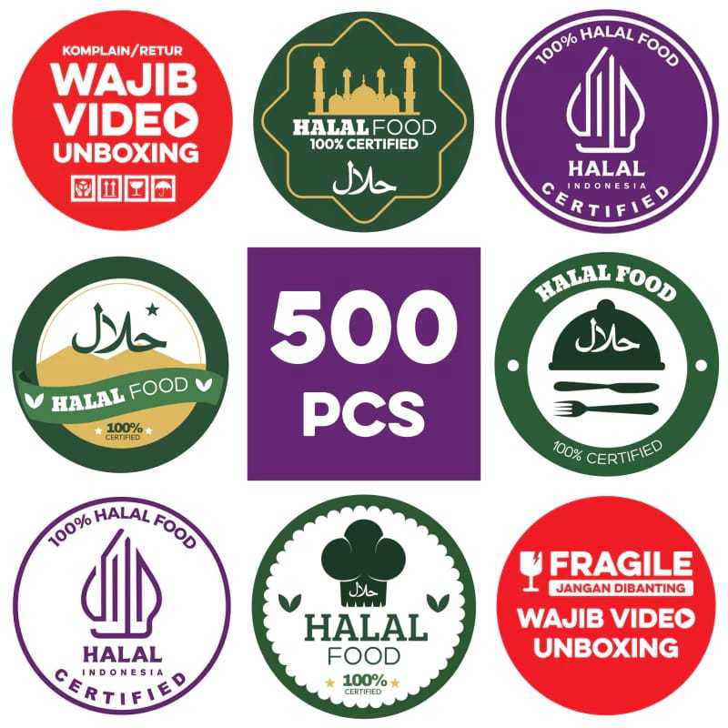 

500pcs/1 Roll Stiker Label Halal Wajid Unboxing dan Fragile/ Sticker Packing Segel 2,5 cm