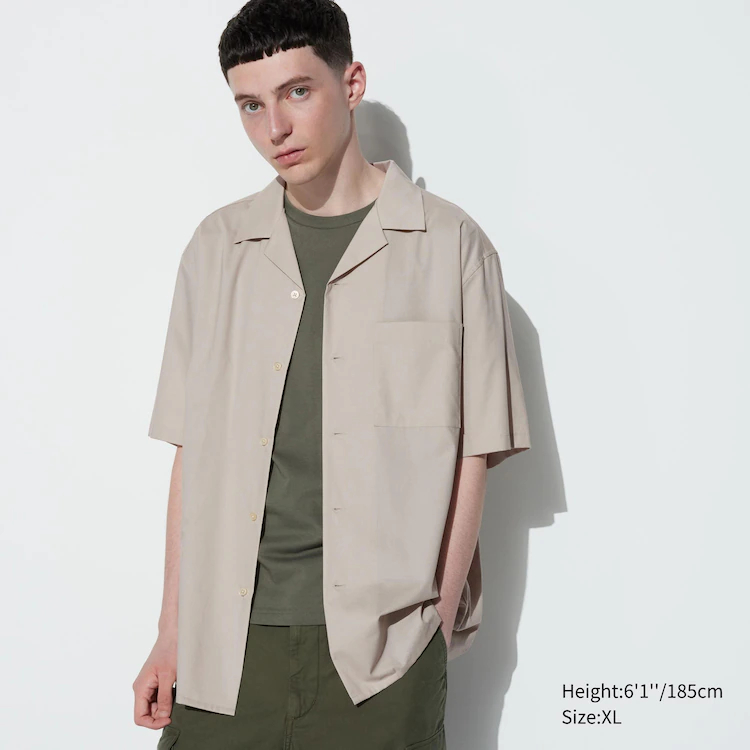 Kemeja Katun Modal Kerah Terbuka Lengan Pendek Uniqlo Original