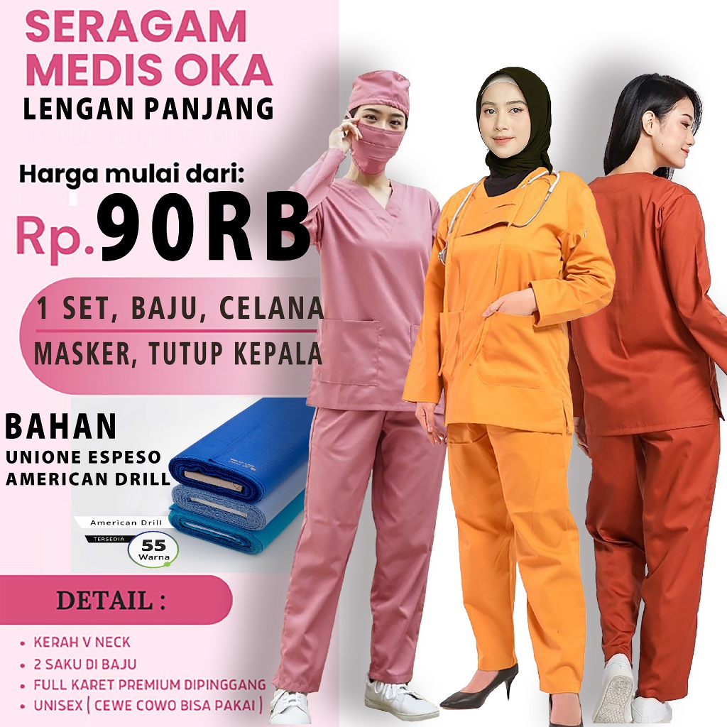Baju oka / baju ok / scrub oka / seragam perawat / seragam perawat oka lengan panjang