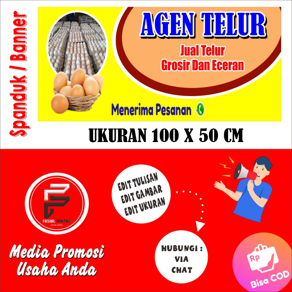 Spanduk Agen Telur / Banner Agen telur / Spanduk Agen Telor / Spanduk Ukuran 50 x 100 cm