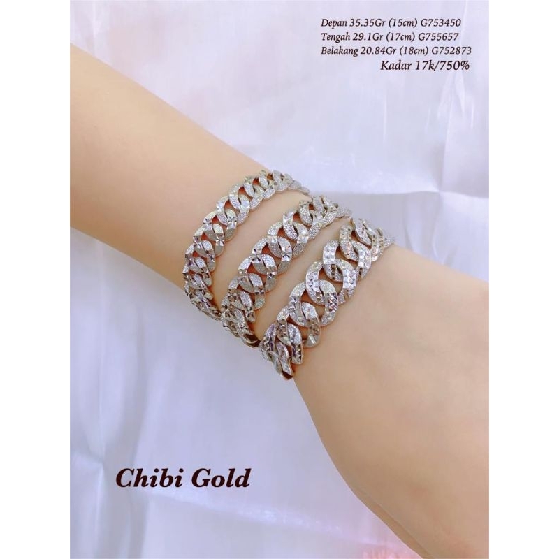 CHIBIGOLD - gelang tangan emas sisik naga putih emas 750 kadar 17k G753450  - CHIBI gold