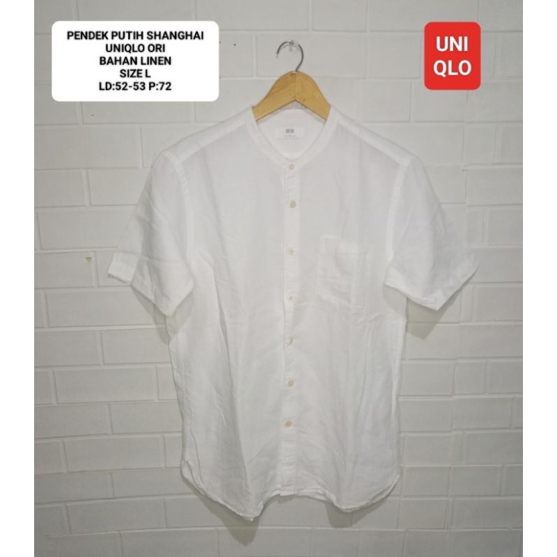 KEMEJA PUTIH PENDEK SHANGHAI UNIQLO ORI SIZE L BAHAN LINEN