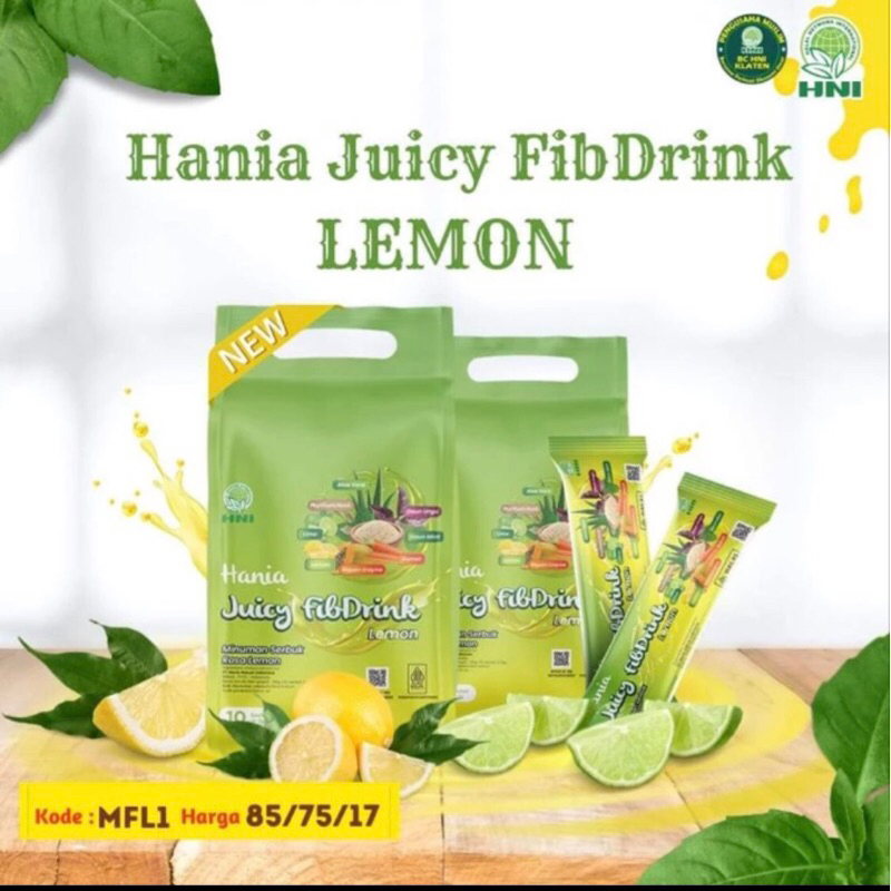 

HANIA JUICY FIBDRINK LEMON/ MINUMAN SERBUK RASA LEMON