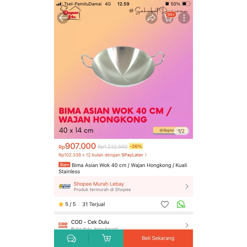 bima chefs asian wok 40 cm wajan hongkong