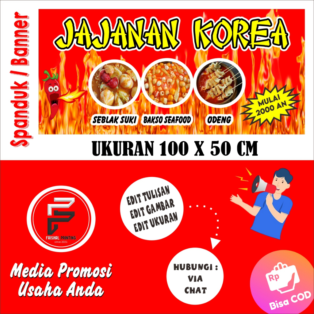 Spanduk Jajanan Korea / Banner Jajanan Seafood /Spanduk Jajanan Ukuran 100 x 50 cm