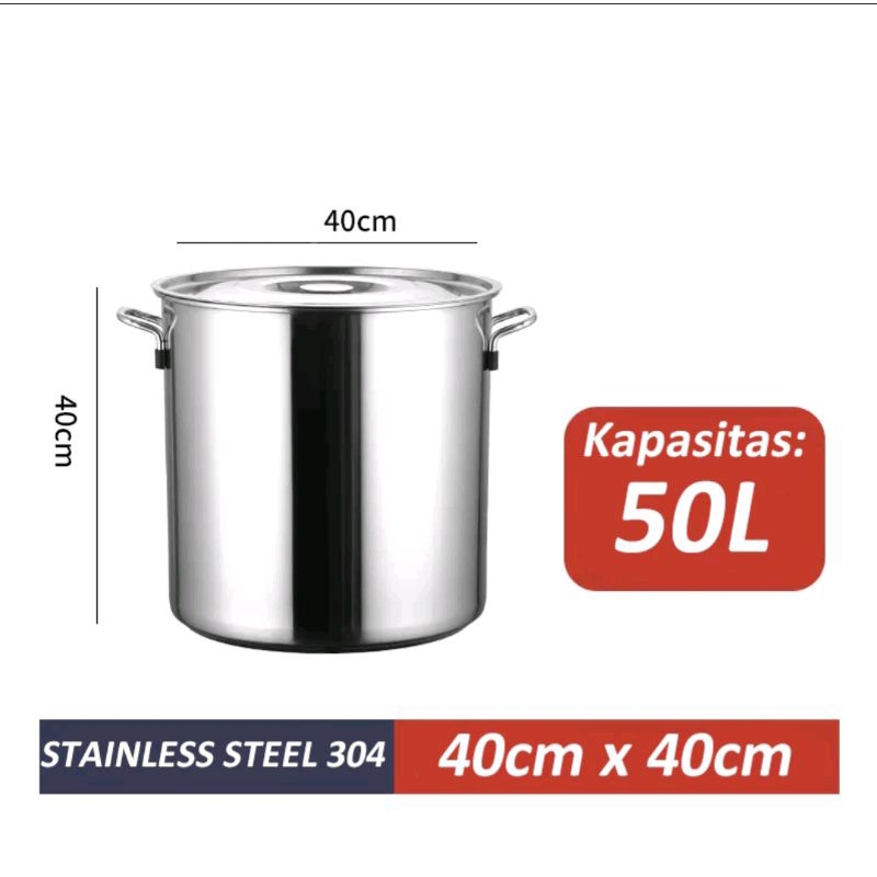 Panci Stock Pot Stainless Steel + Tutup 50 Liter 40cm