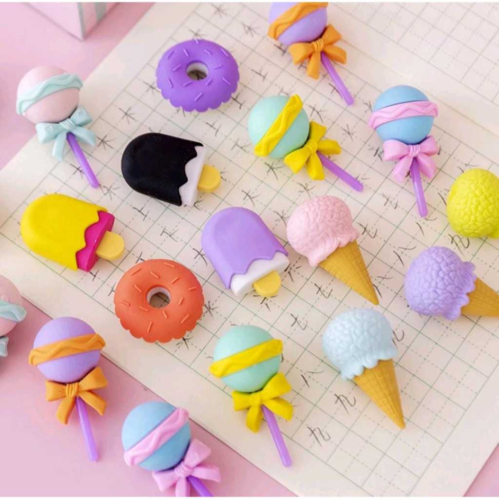 

Penghapus 4 IN 1 Set Cute / Penghapus Pensil Model Ice Cream Donat Lolipop / Penghapus Pensil Karakter Lucu