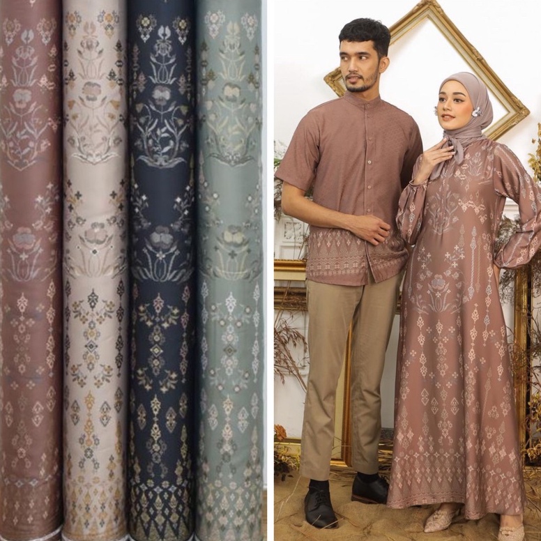 PAKET LENGKAP Bahan Kain Diorsilka Aleshaa Etnik Batik  bahan gamis mukena  kain silk meteran sage m