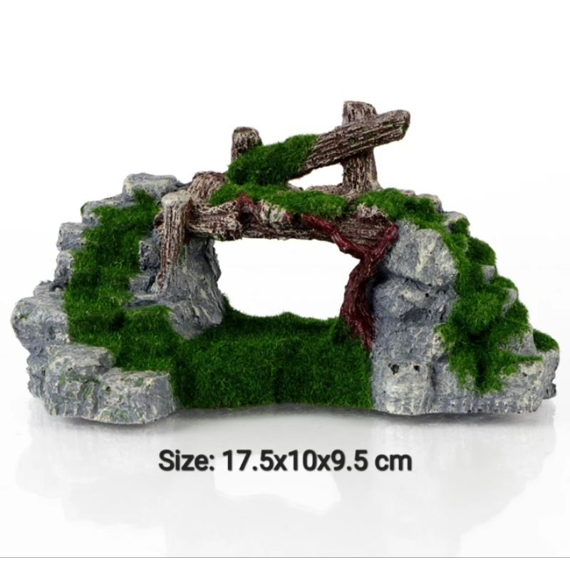 Jembatan kayu berlumut, jembatan kayu lumut, jembatan desa, hiasan aquarium jembatan berlumut, hiasa
