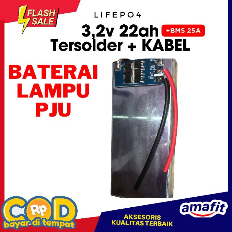 baterai lifepo4 3,2v 22ah + Bms 1s untuk batrai pju