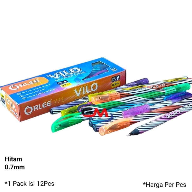 

ORLEE VILLO 771 / Pulpen Ulir / Ballpoint Ulir / Pena Ulir / Ballpen / Pulpen Spiral Murah 0.7mm Hitam 1 Pack Isi 12Pcs