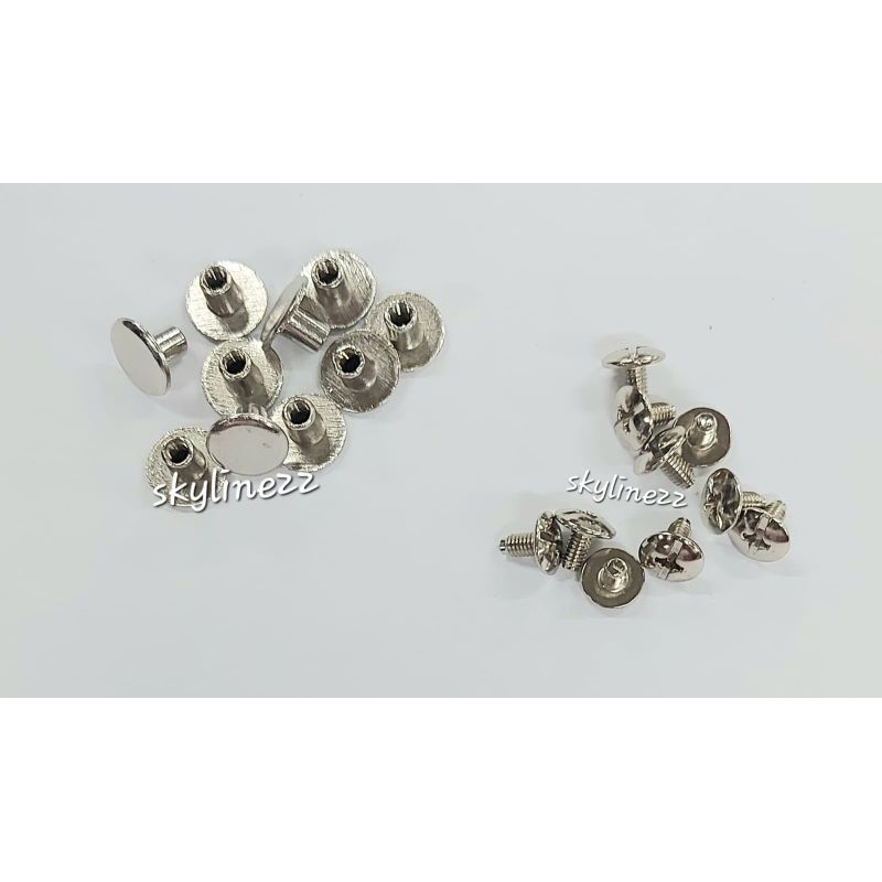 SKRUP MUR BAUT 6MM WARNA NIKEL IKAT PINGGANG KULIT TAS ISI 100 PASANG