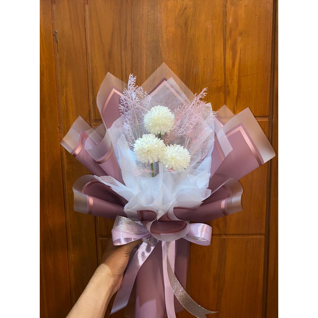 (f0) Buket bunga POMPOM / Buket bunga 3 tangkai / Buket bunga murah / Buket bunga wisuda / buket ula
