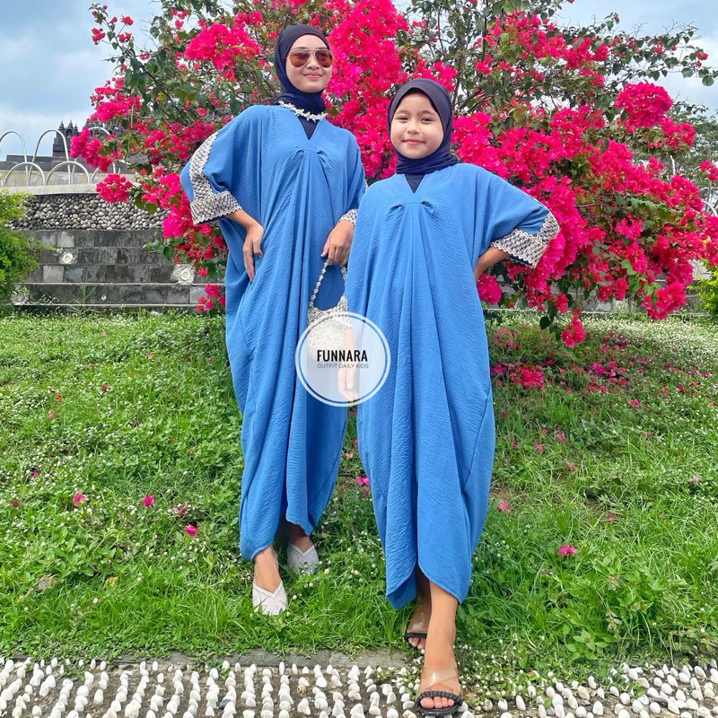 Melia Kaftan Couple Mom and Kids Crinkle Airflow | Kaftan crinkle airflow | Kaftan renda | Kaftan le
