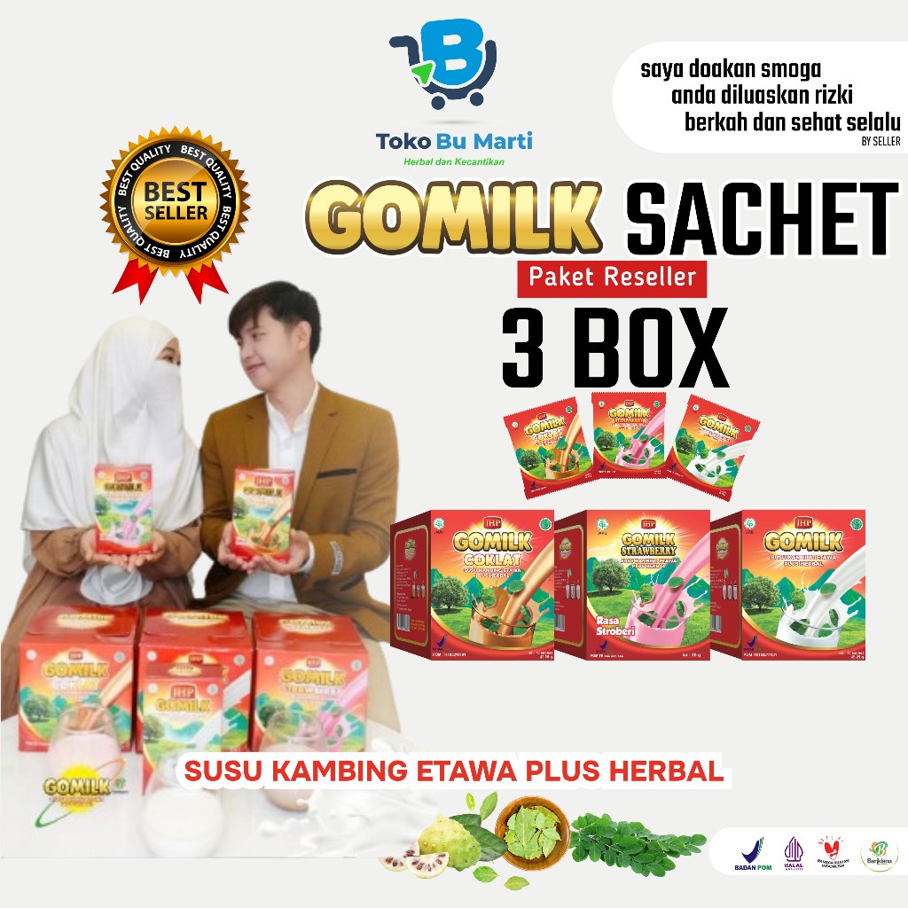 

Susu GOMILK sachet 3 Box l Susu sachet Gomilk 3 Box l Susu sachet Gomilk Paket Reseller 3 Box I Gomilk Sachet 3 Box Susu Kambing Etawa plus Herbal