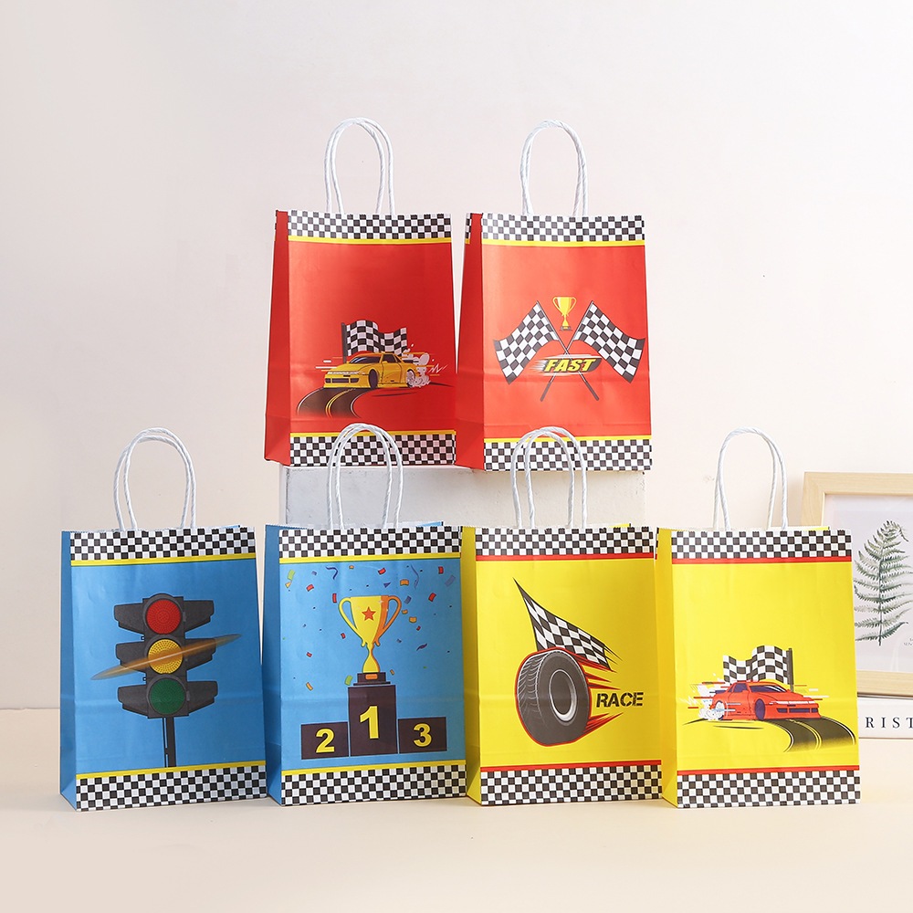 

Paperbag BALAP MOBIL goodie bag ultah anak cute / tempat snack hadiah RACE 15x8x21cm