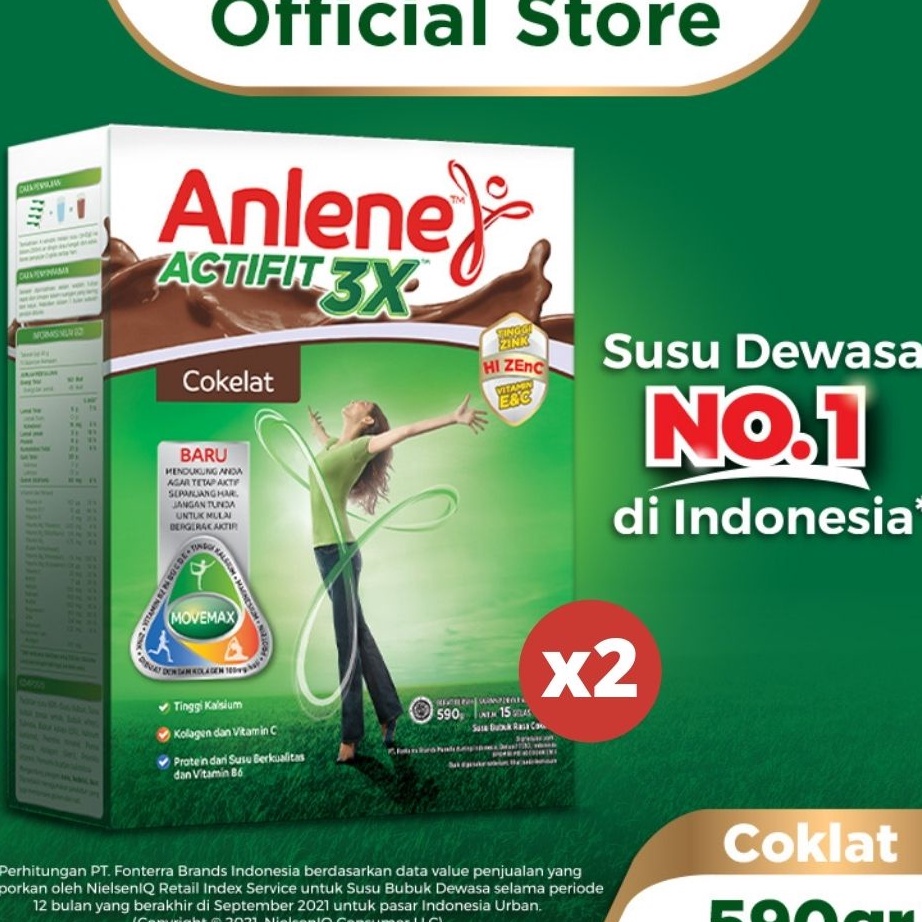 

TXQG883 C6369 Anlene Actifit 3X Susu Bubuk Dewasa Cokelat 2 x 59g Nutrisi Tinggi Kalsium Untuk Tulang Sendi dan Otot