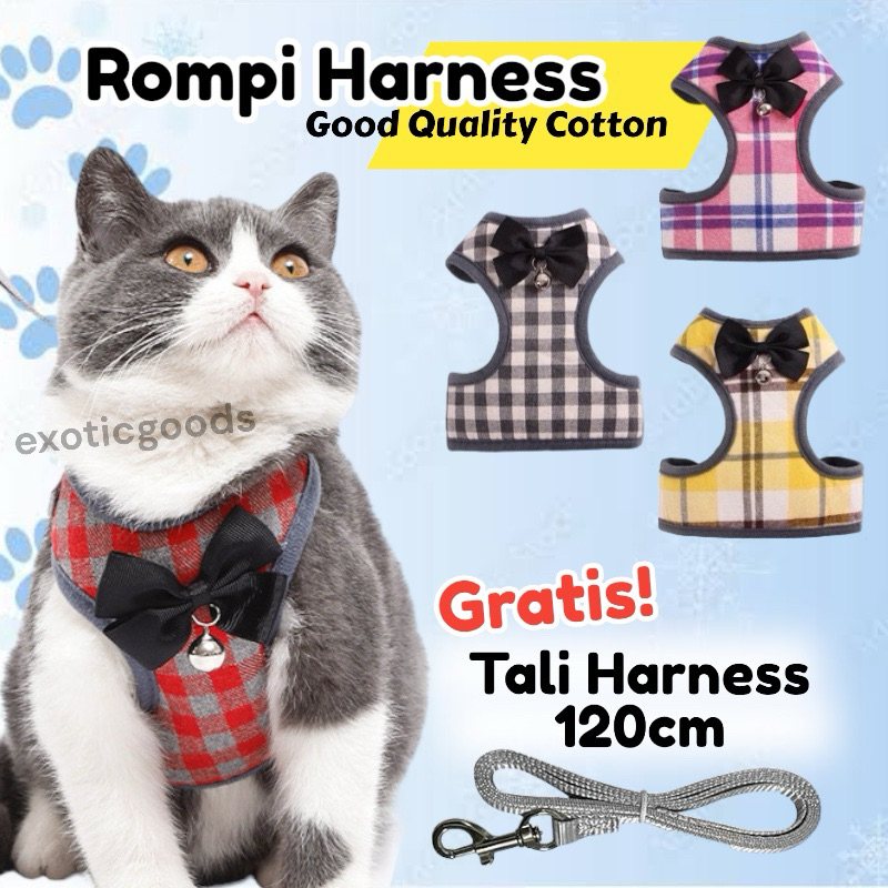 HARNESS ROMPI MOTIF KOTAK ROMPI KUCING ROMPI ANJING TALI ROMPI KUCING HARNES KUCING TALI BAJU KUCING