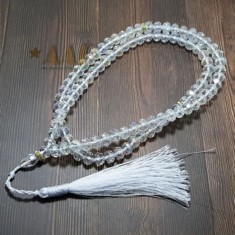 Tasbih batu kristal 8mm 99 butir / asli berkilau