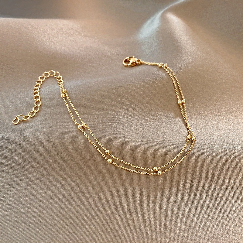 Gelang Titanium Gold 2 Layer Bola Pasir Anti Karat Selamanya / Gelang Titanium Cewek Anti Karat dan 