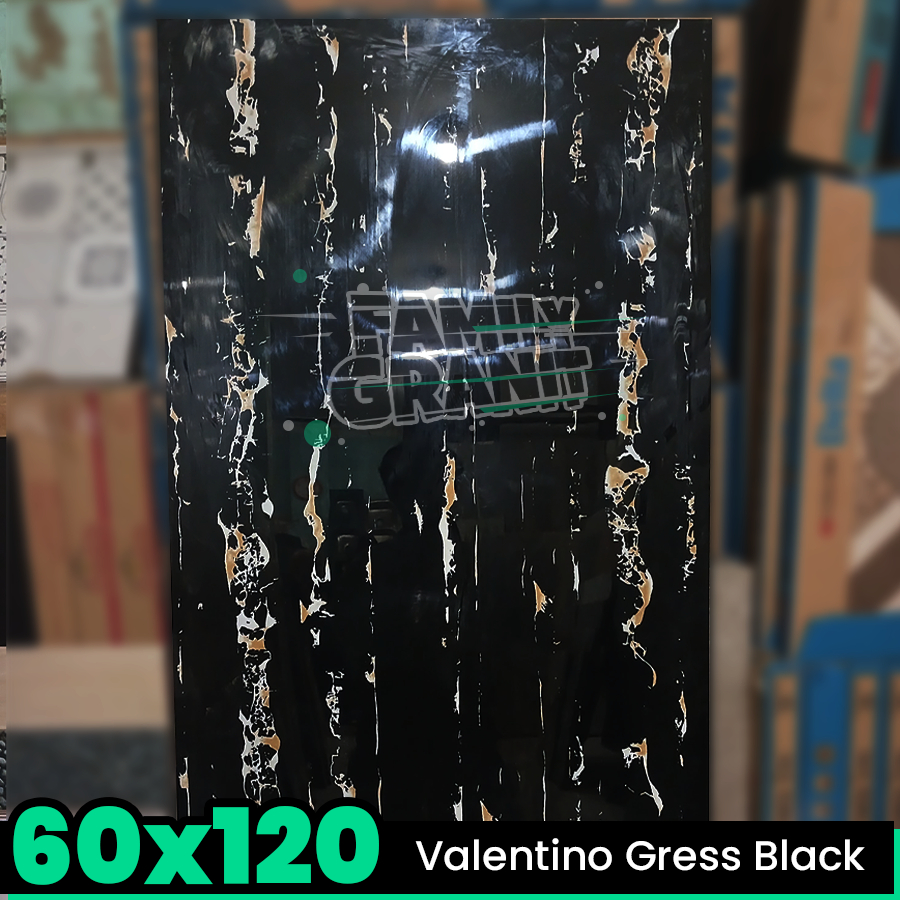 Granit Lantai 60x120 Valentino Gress Black Motif Marmer Hitam Glossy