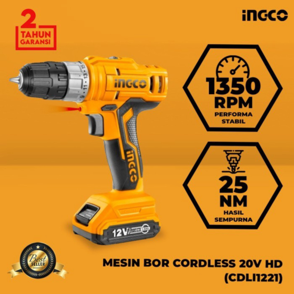 MESIN BOR CORDLESS INGCO / BOR BATERAI 12V HD 1B1C INGCO CDLI1221 Limited