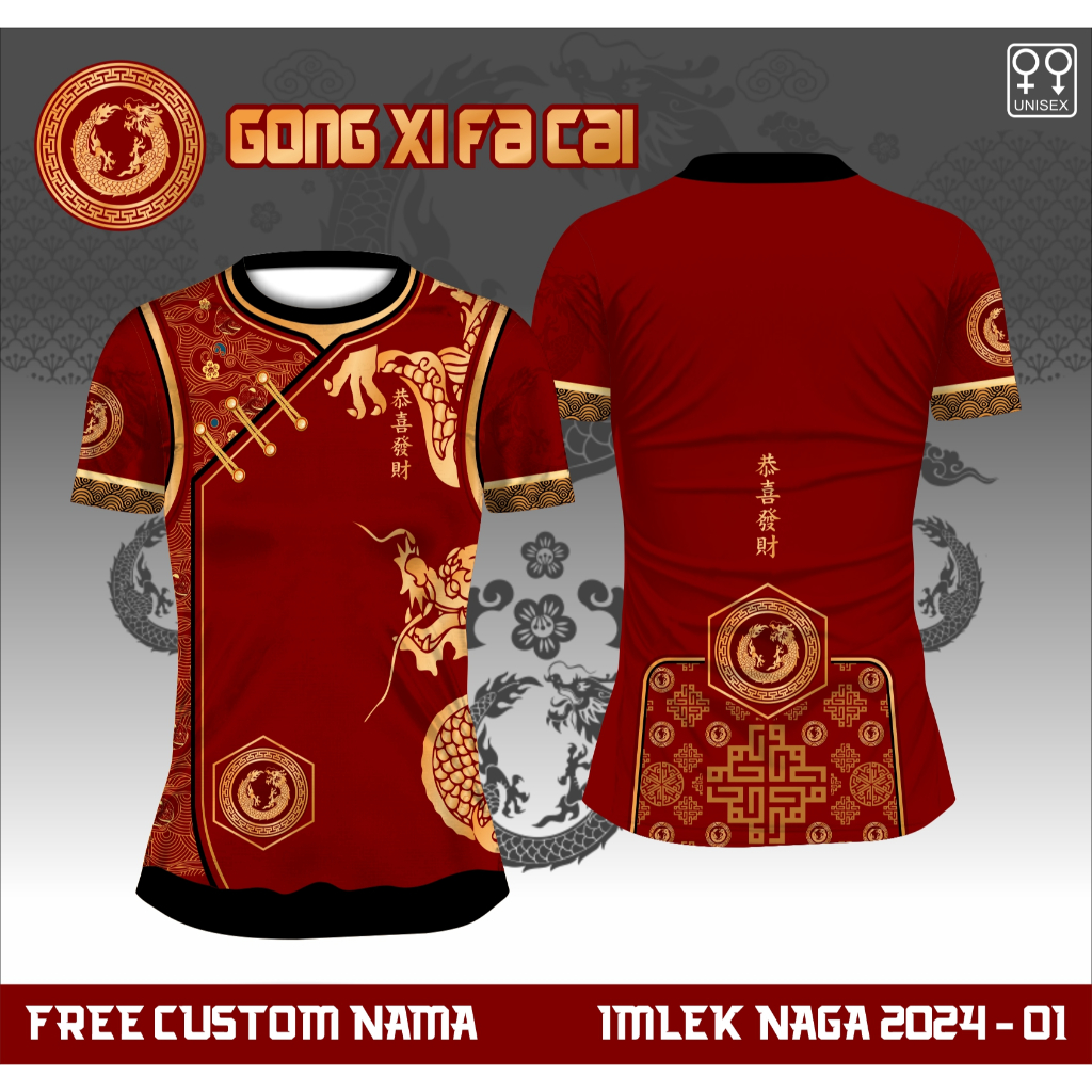 Baju changsan kaos cheongsam imlek wanita shio naga jersey tahun baru cina 2024