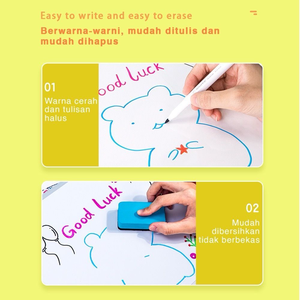 

Spidol warna 1set isi 8 - hasil gambar mudah dihapus