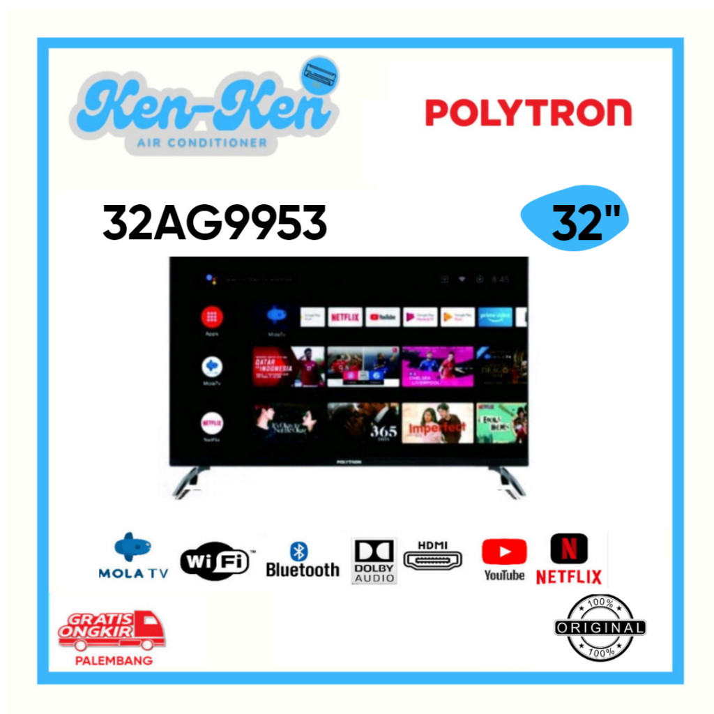 POLYTRON LED TV 32AG9953 DIGITAL + ANDROID TV LED LAYAR BEZZELEZ 32"