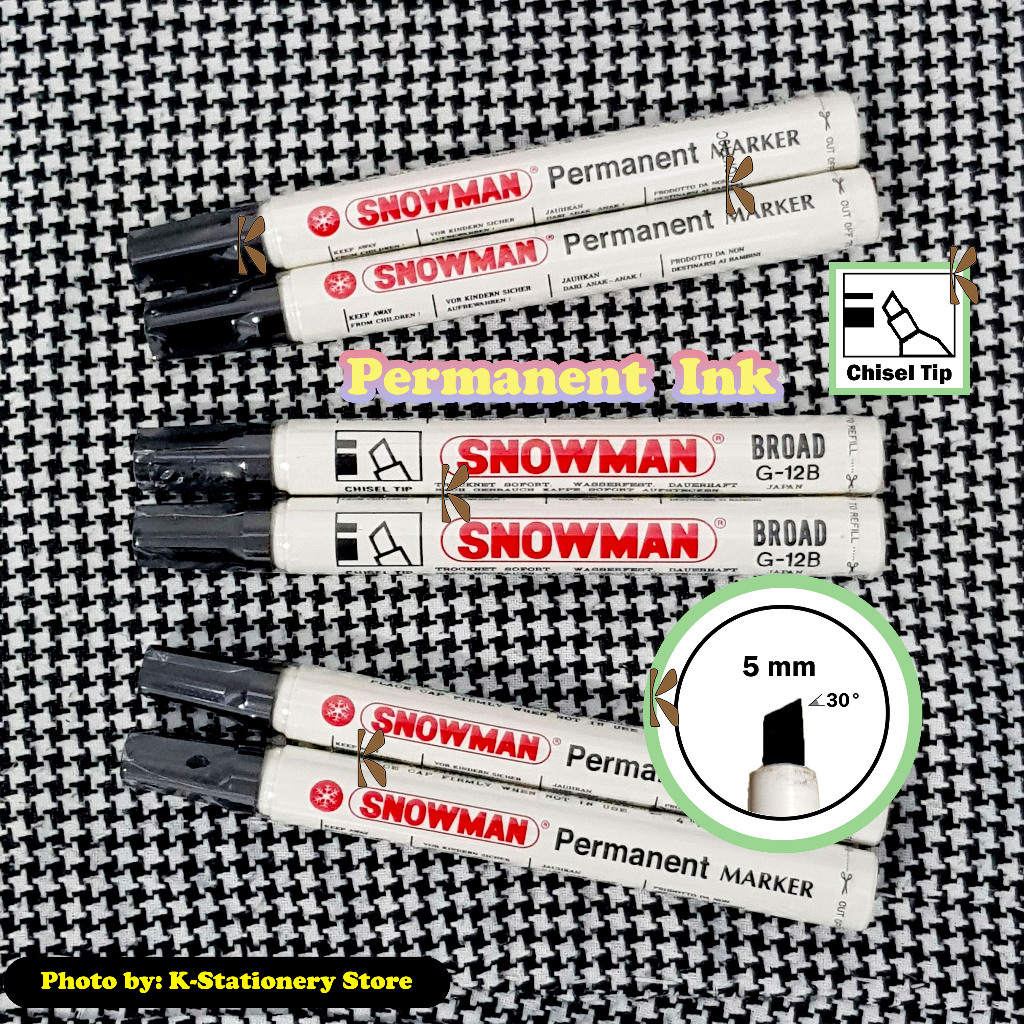 

Spidol Snowman Original Permanent Marker – CHISEL TIP / Ujung Miring – HITAM – Item No. G-12B