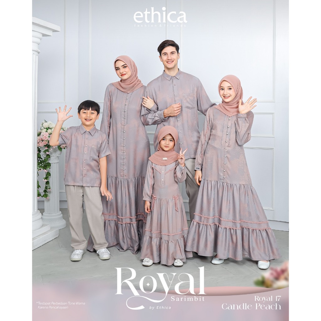 Ethica Sarimbit Royal 17 Candle Peach Gamis dan Koko Couple Keluarga Terbaru 2024