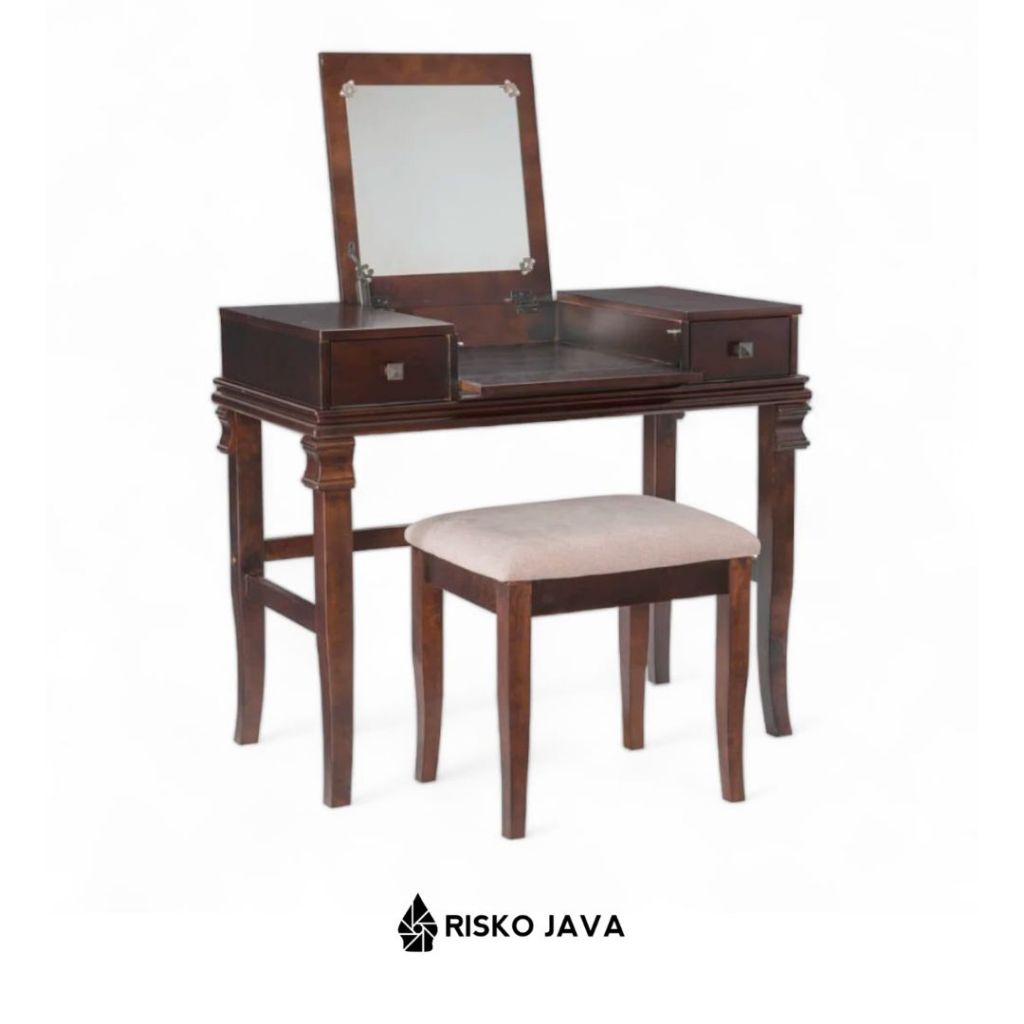 Meja Rias Modern / Meja Rias Kayu jati / Meja Rias Minimalis + Bangku / Meja Rias Cermin Lipat | TRO