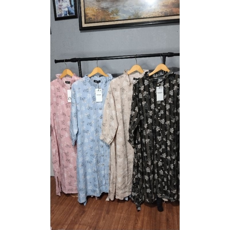 midi dress bunga zara premium/midi cringkle premium